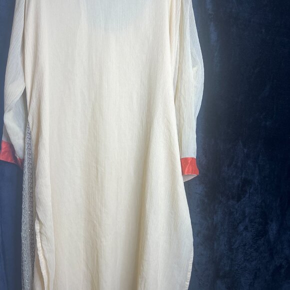 Handmade Beige Long Kaftan Dress Embroidered Sequins Floral Boho Ethnic Wear - Picture 6 of 7